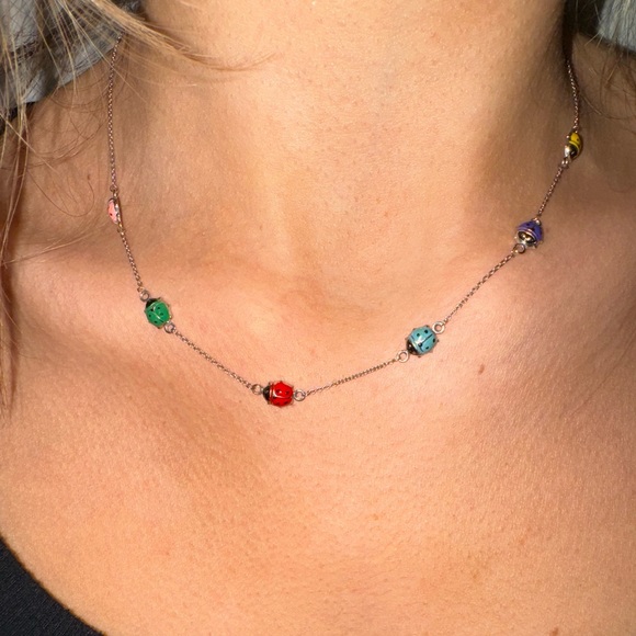 Sterling Silver multicolor ladybug children’s Necklace and Bracelet - Picture 7 of 9